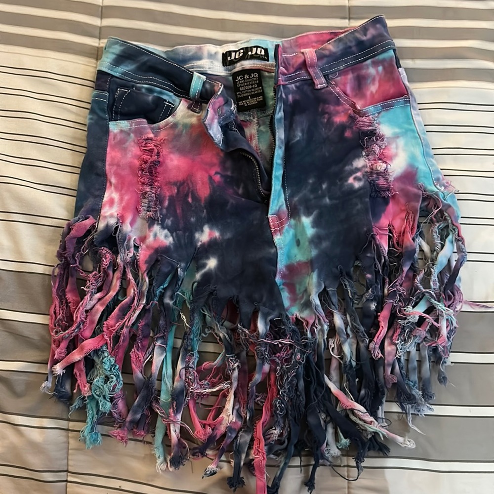 Colorful Shredded Jean Shorts